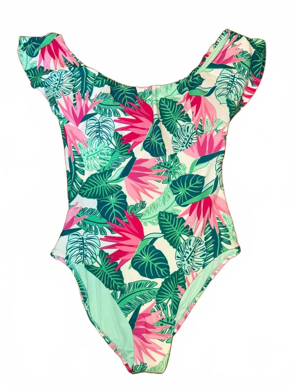 NWT Matilda Jane One-Piece Swimsuit with Tropical Leaf and Floral Print, Size M